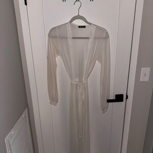 Sheer white tie-up maxi / mesh robe